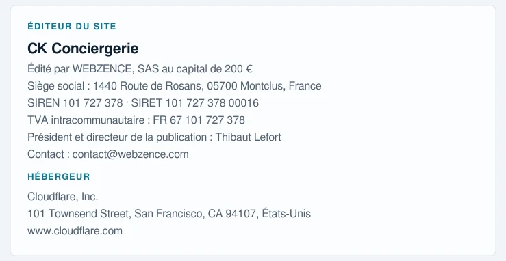 Coordonnées légales de l&rsquo;éditeur et de l&rsquo;hébergeur du site